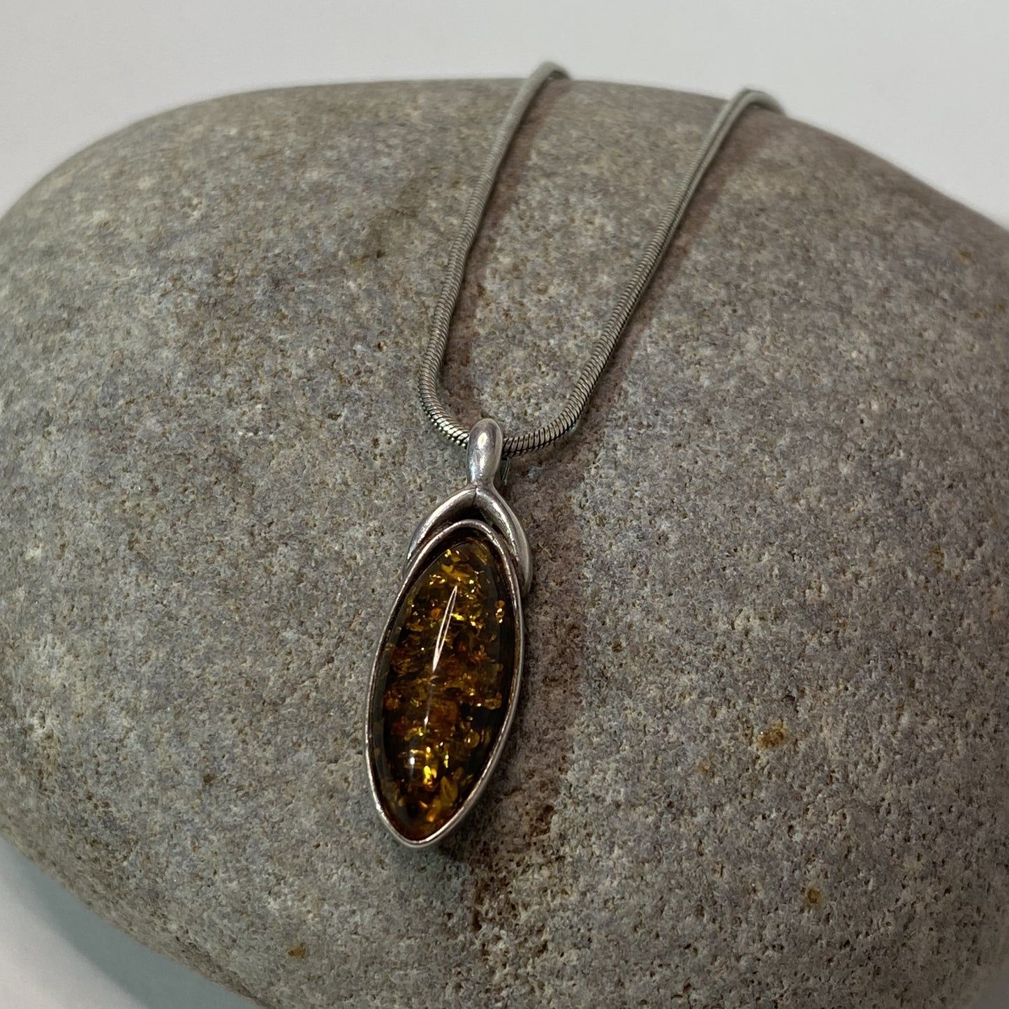 Sterling Silver .925 'Amber' Oval Pendant Necklace