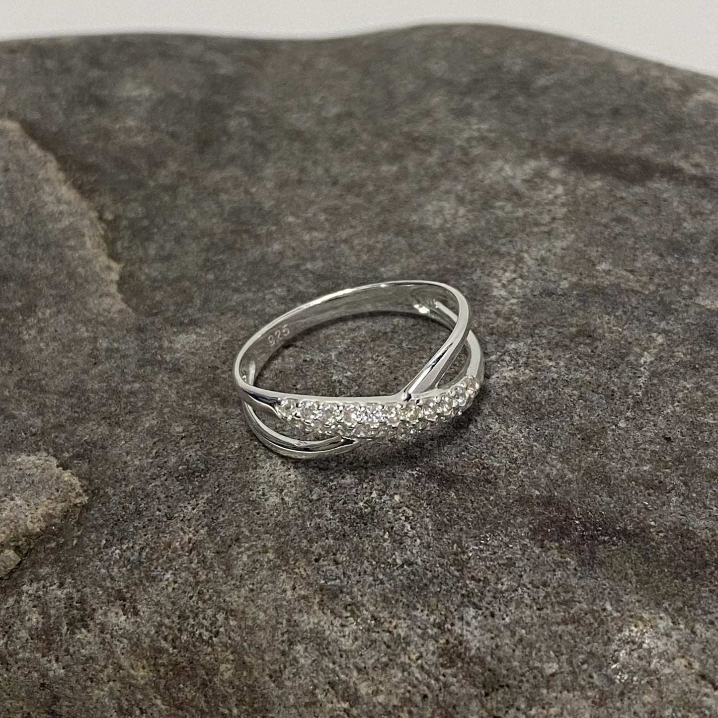 Sterling Silver .925 CZ 'X' Crossed Ring
