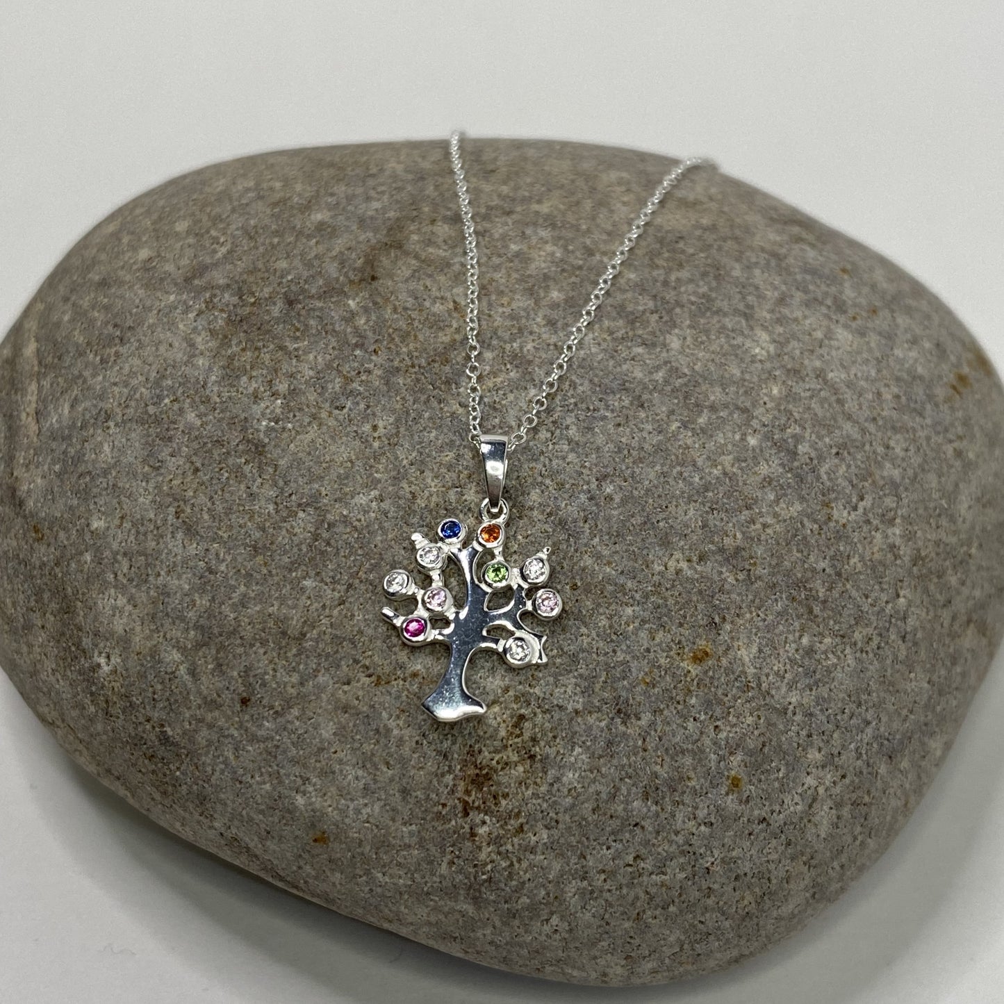 Sterling Silver .925 Multi-Colour CZ Tree Necklace