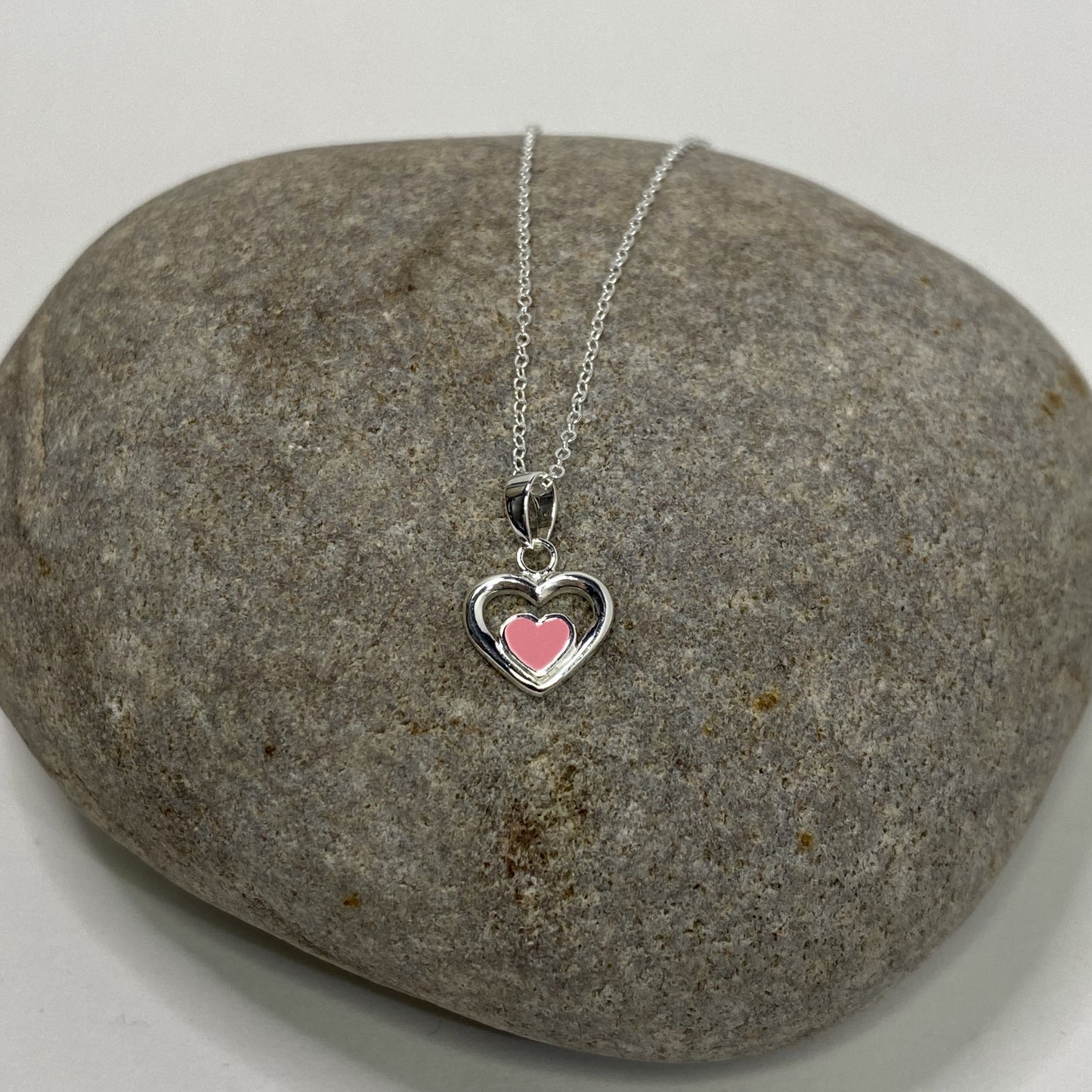 Sterling Silver .925 Pink Heart Pendant Necklace