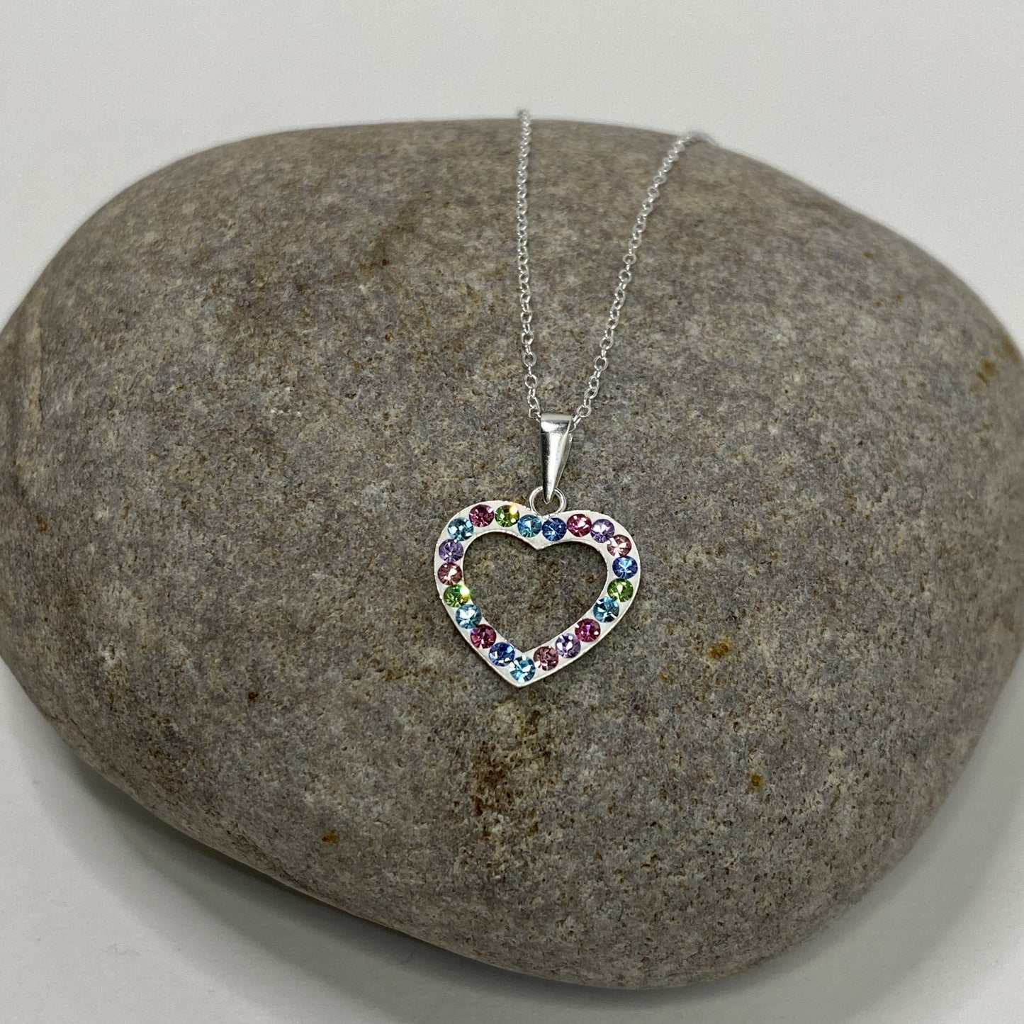 Sterling Silver .925 Multi-Colour Crystal Heart Necklace