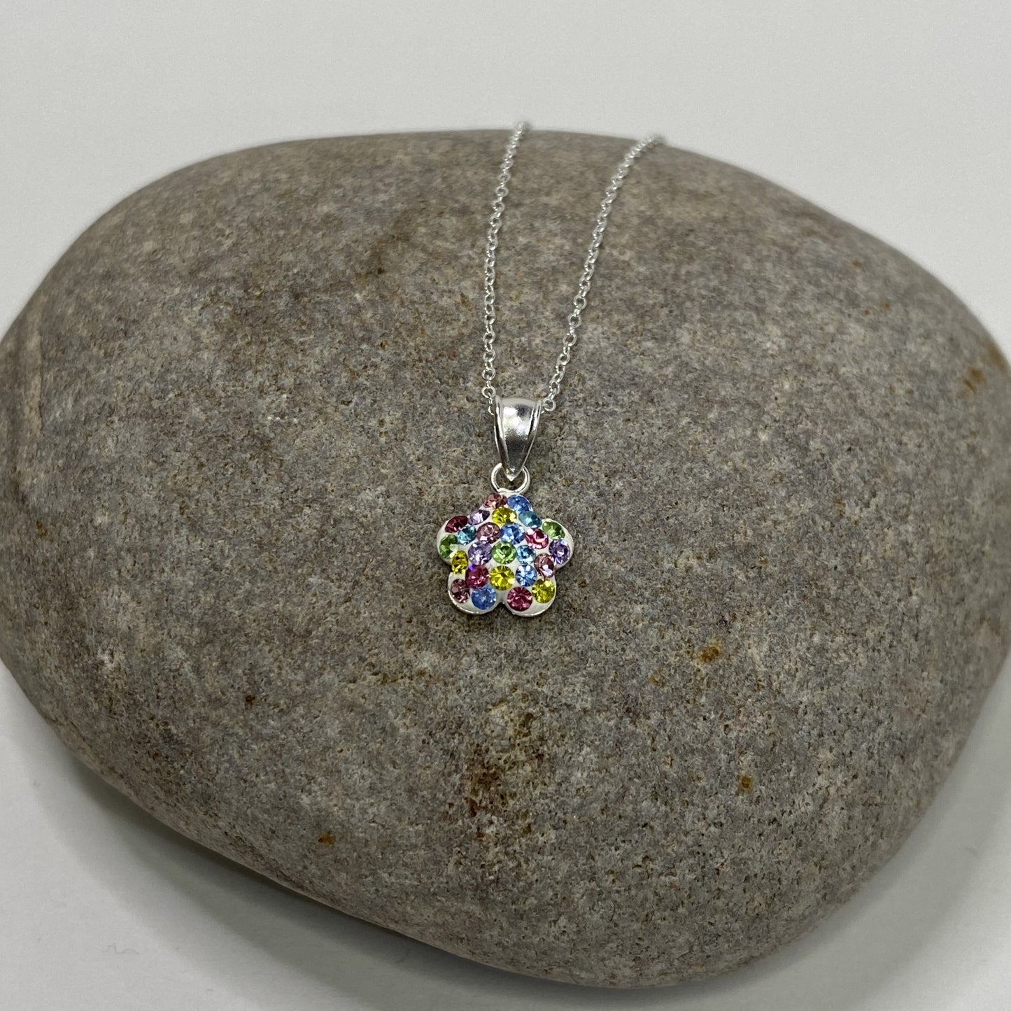 Sterling Silver .925 Multi-Colour Crystal Flower Necklace