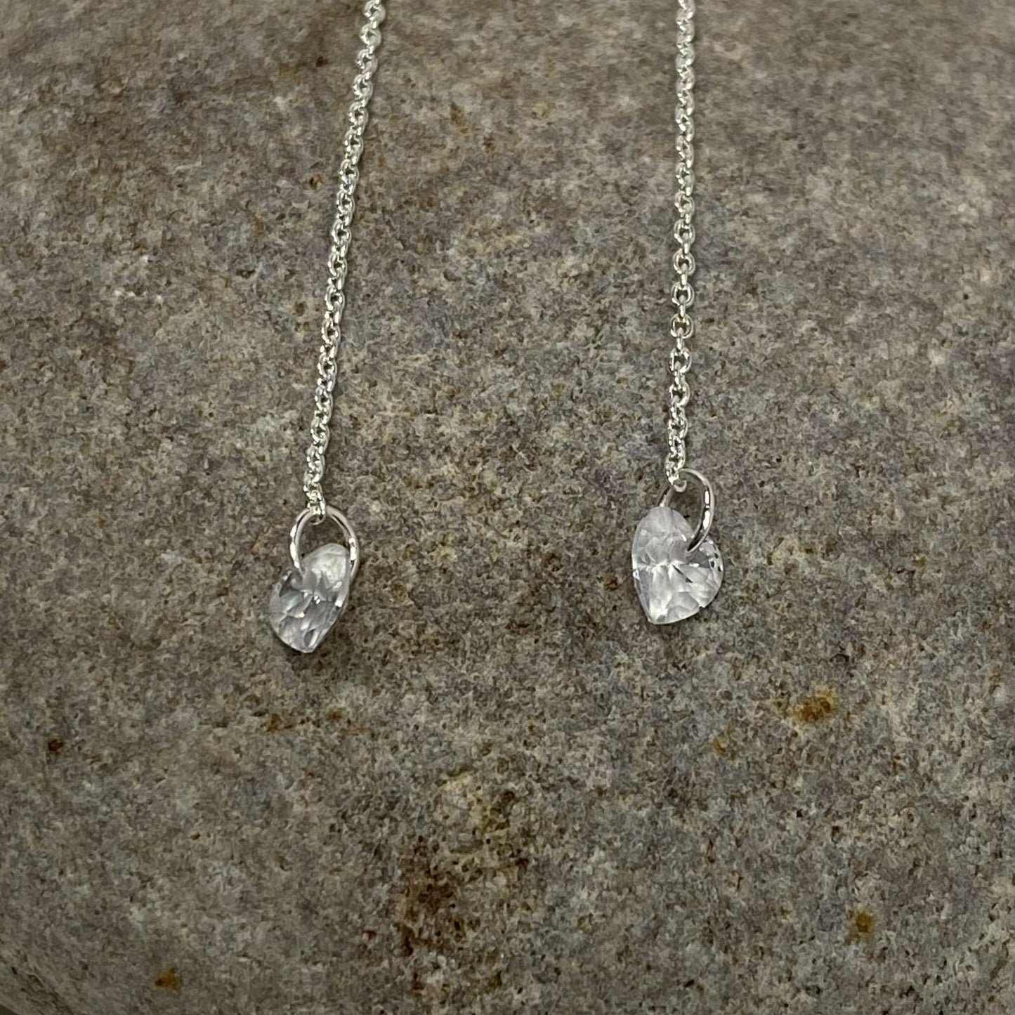 Sterling Silver .925 CZ Heart Threader Earrings