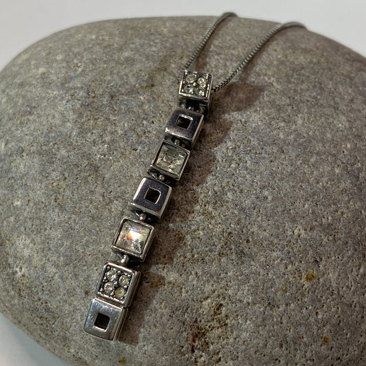 Vintage Sterling Silver .925 Box Pendant Necklace