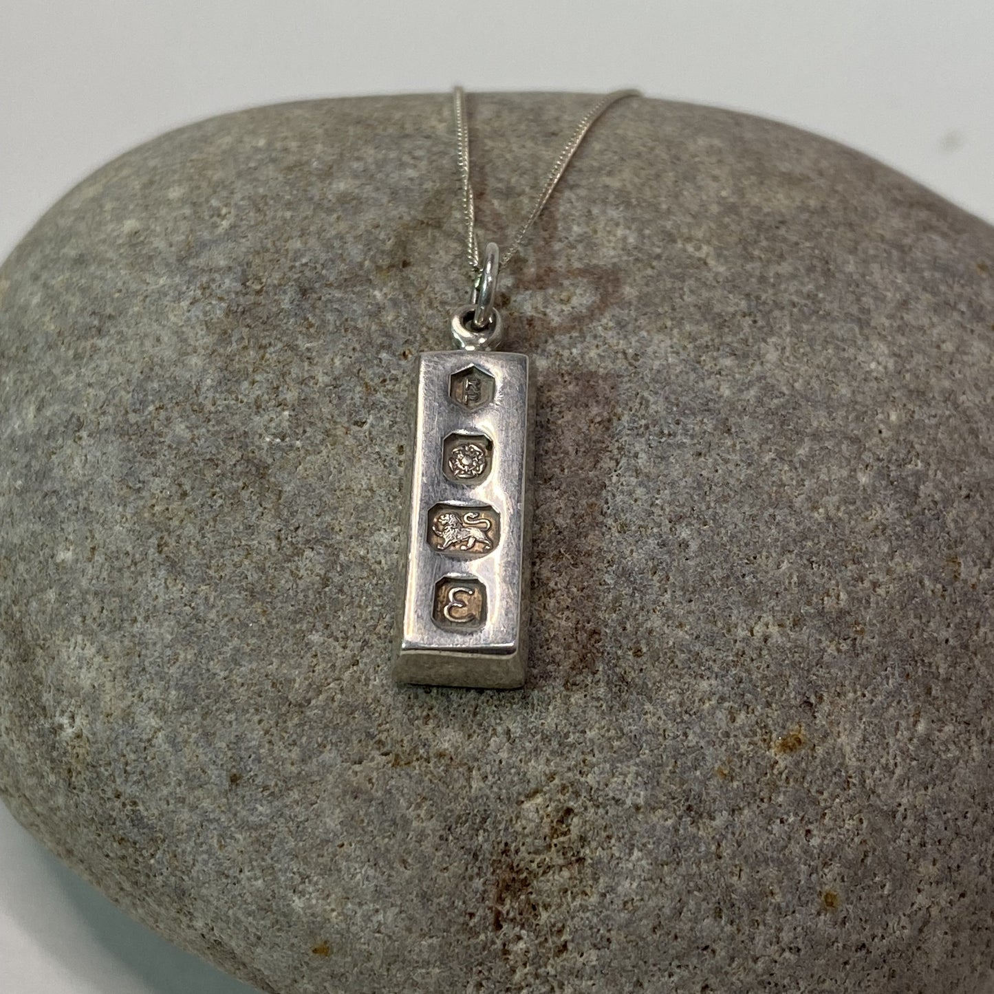 Vintage Sterling Silver 1979 Ingot Pendant Necklace