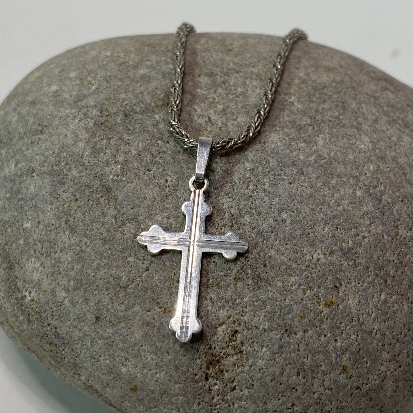 Sterling Silver .925 Cross Pendant Rope Necklace