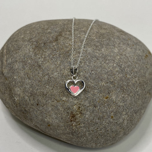 Sterling Silver .925 Pink Heart Pendant Necklace