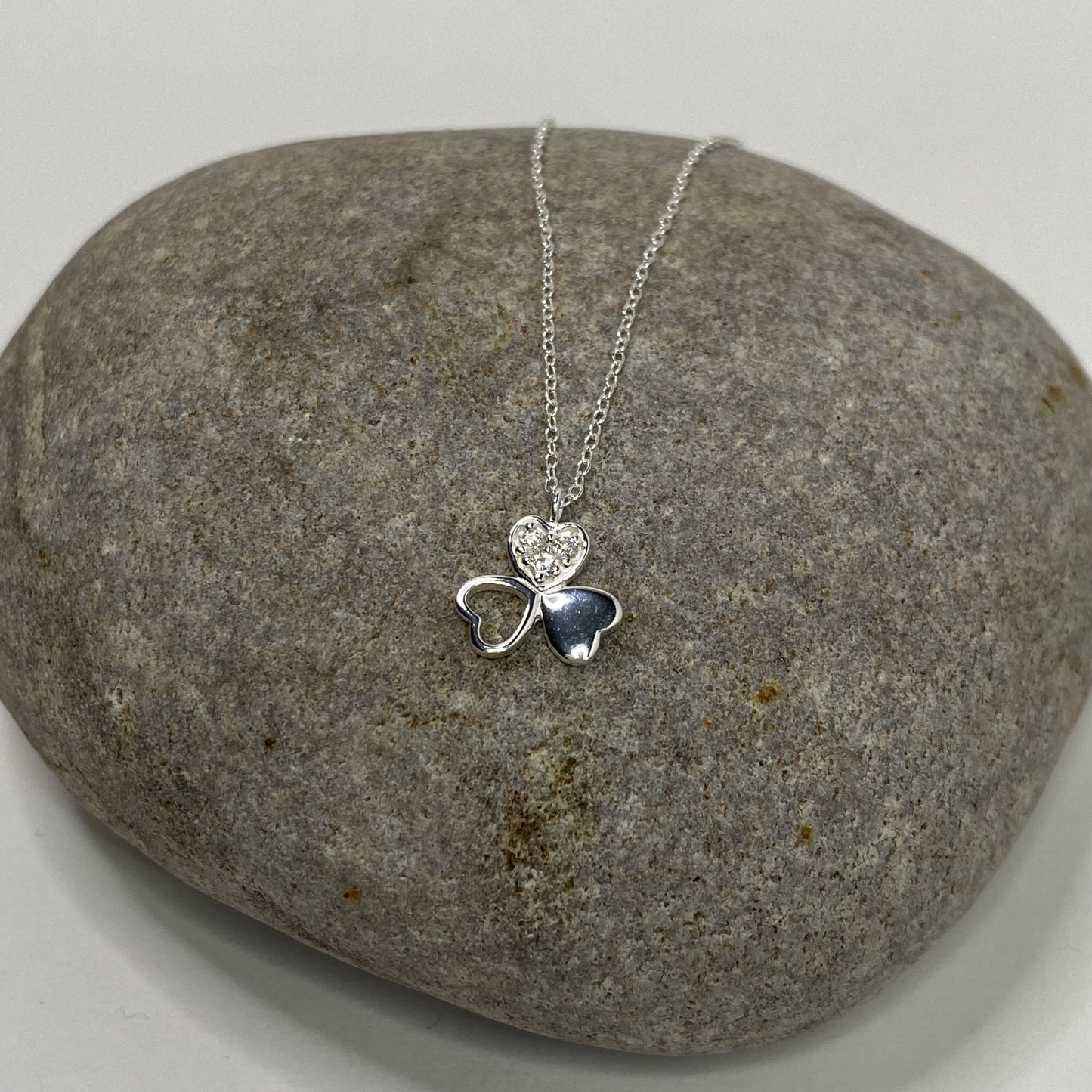 Sterling Silver .925 CZ Shamrock Necklace