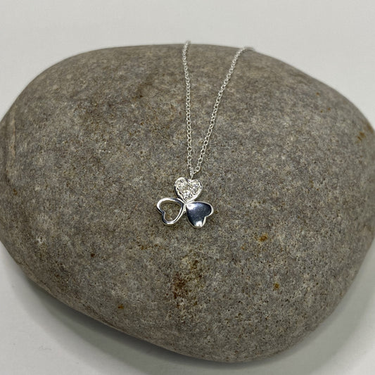 Sterling Silver .925 CZ Shamrock Necklace