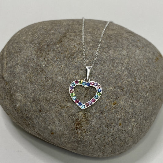 Sterling Silver .925 Multi-Colour Crystal Heart Necklace