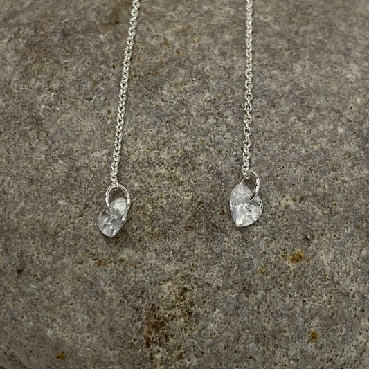 Sterling Silver .925 CZ Heart Threader Earrings