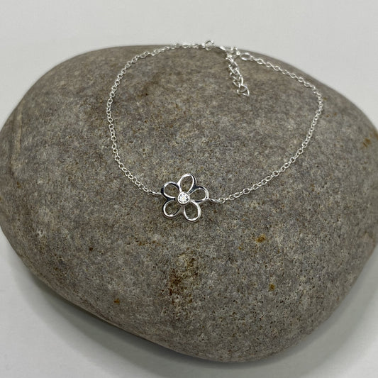 Sterling Silver .925 CZ Flower Bracelet