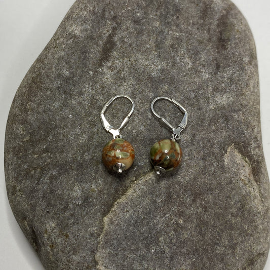 Sterling Silver .925 Unakite Stone Dangle Earrings