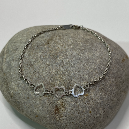 Sterling Silver .925 Triple Heart Bracelet